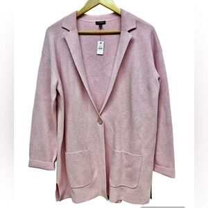 NWT Talbots Powder Pink Collared Knit Open Front Cardigan- Size L